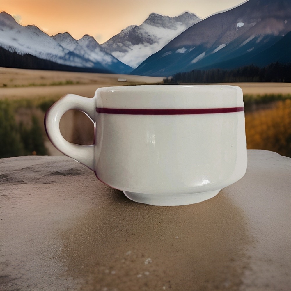 Vintage Syracuse China Red Band Coffee Mug White Ceramic Restaurant Ware Cup USA